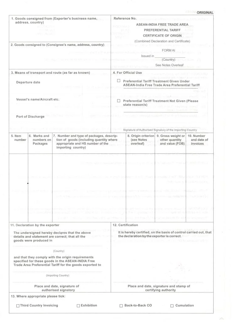 Hướng dẫn thủ tục xin C/O Form Ai 2 C/O Form Ai