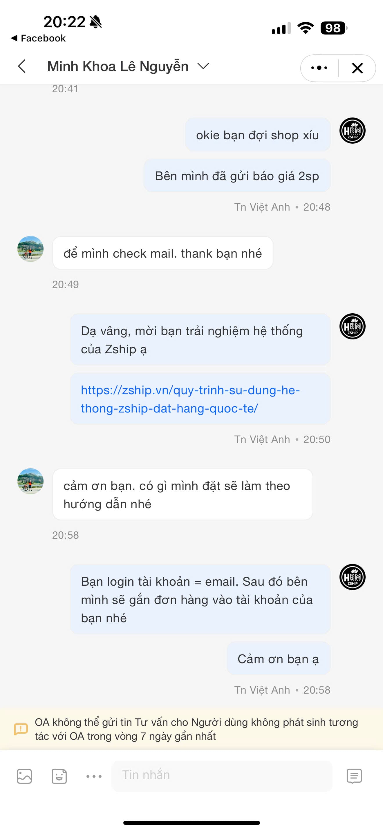 Đánh Giá Dịch Vụ Order 10 Review về dịch vụ của Zship Logistics