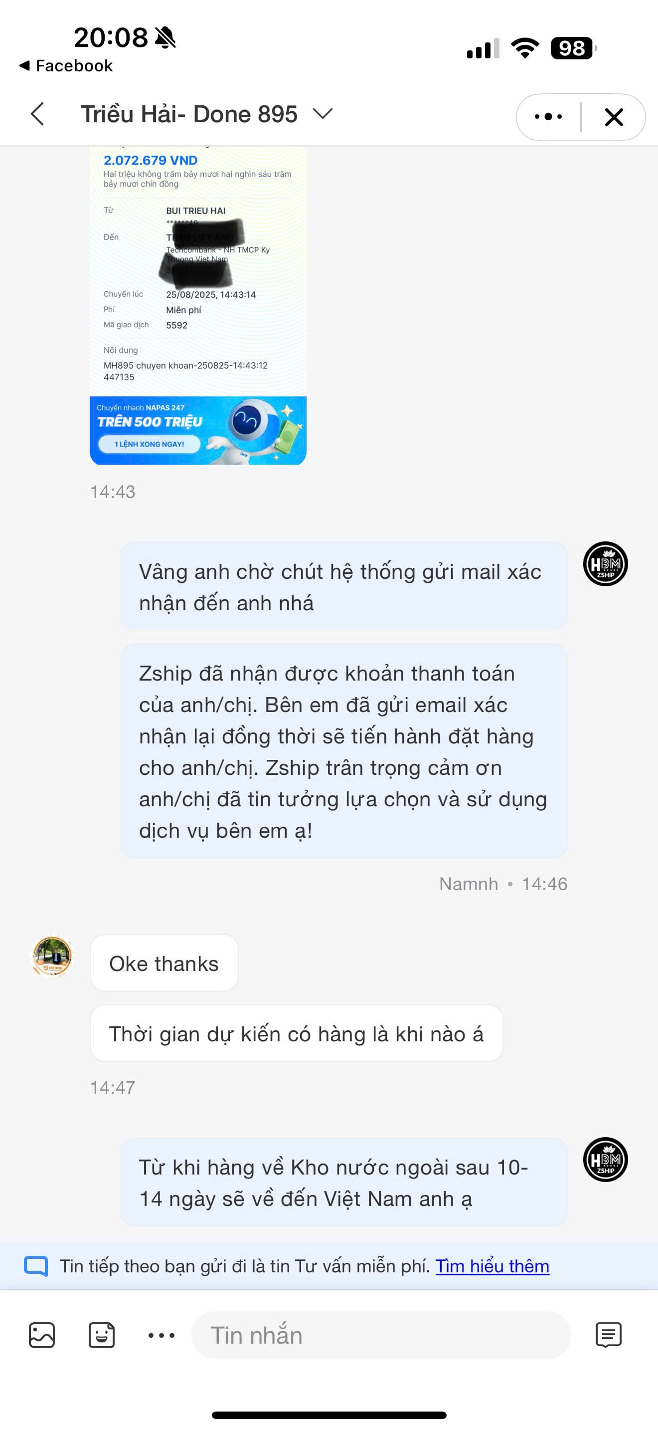Đánh Giá Dịch Vụ Order 31 Review về dịch vụ của Zship Logistics