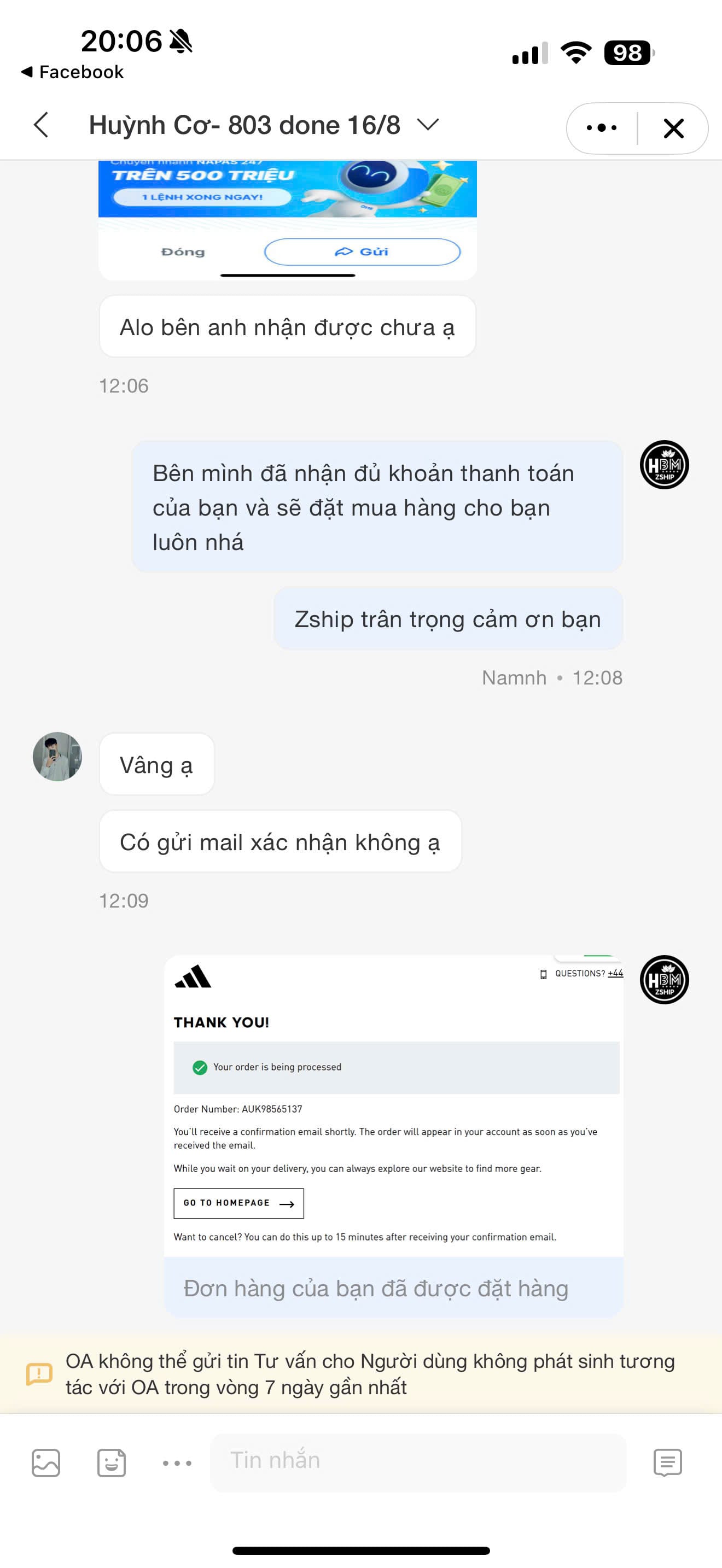 Đánh Giá Dịch Vụ Order 35 Review về dịch vụ của Zship Logistics