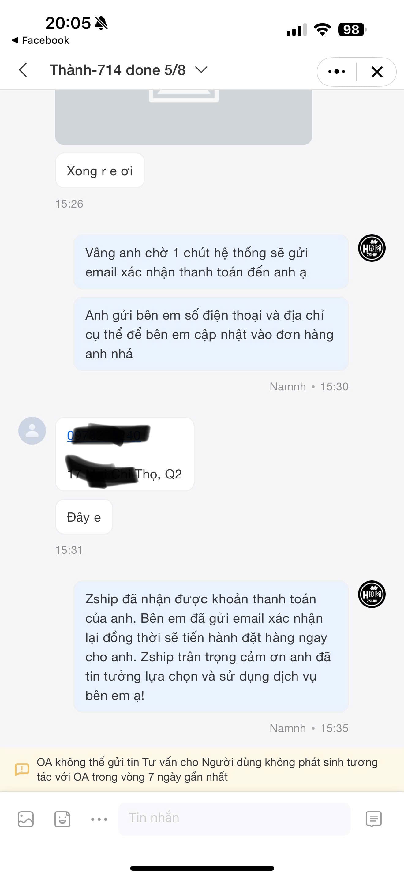 Đánh Giá Dịch Vụ Order 37 Review về dịch vụ của Zship Logistics