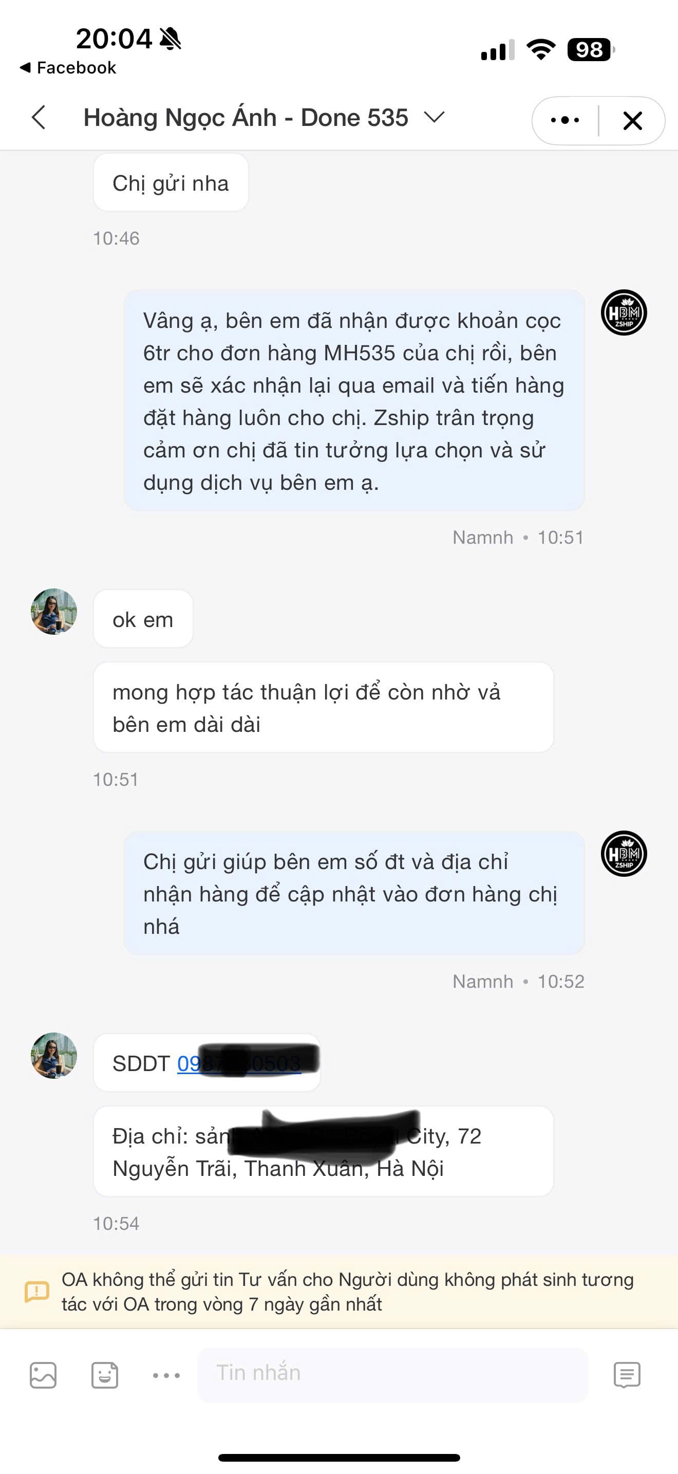Đánh Giá Dịch Vụ Order 39 Review về dịch vụ của Zship Logistics