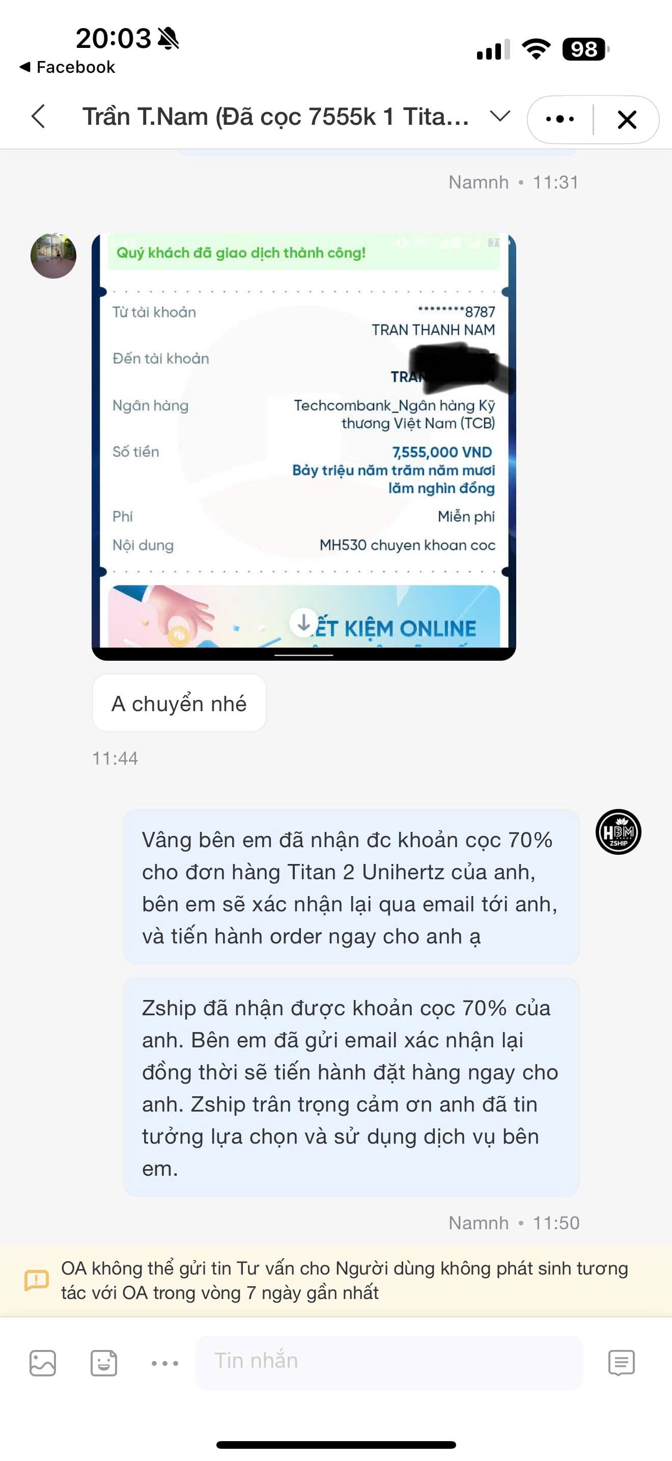 Đánh Giá Dịch Vụ Order 40 Review về dịch vụ của Zship Logistics