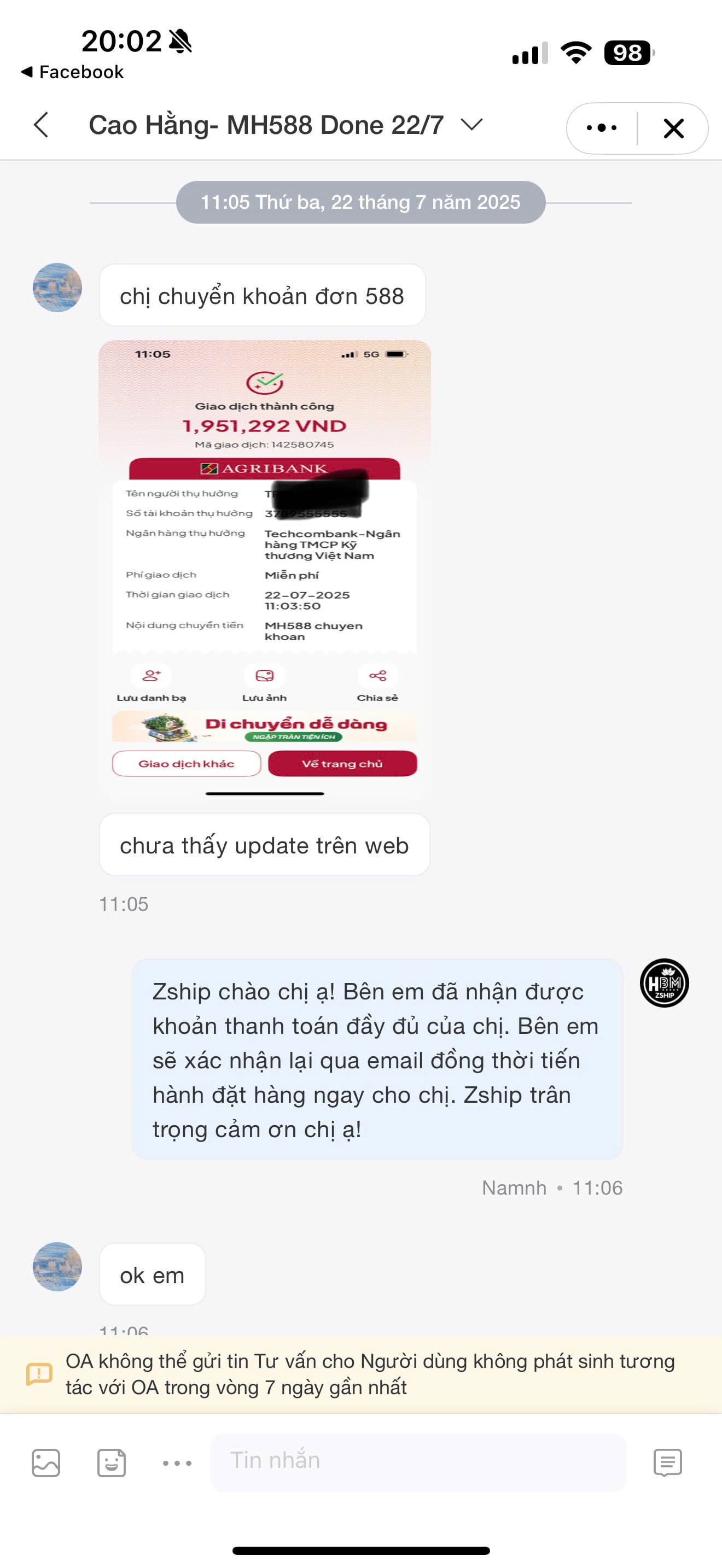 Đánh Giá Dịch Vụ Order 42 Review về dịch vụ của Zship Logistics