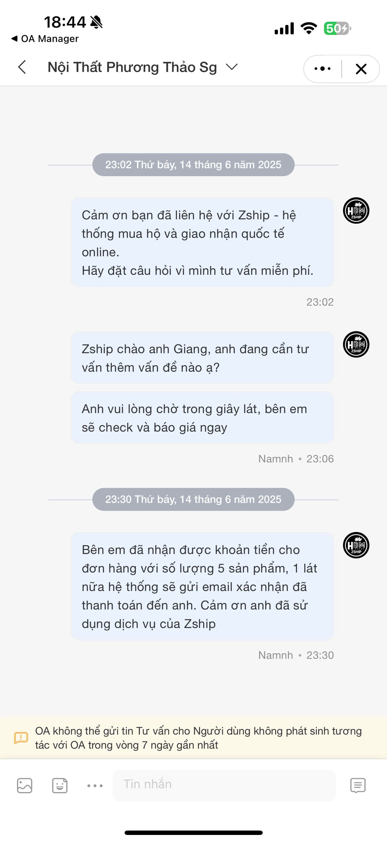 Đánh Giá Dịch Vụ Order 54 Review về dịch vụ của Zship Logistics