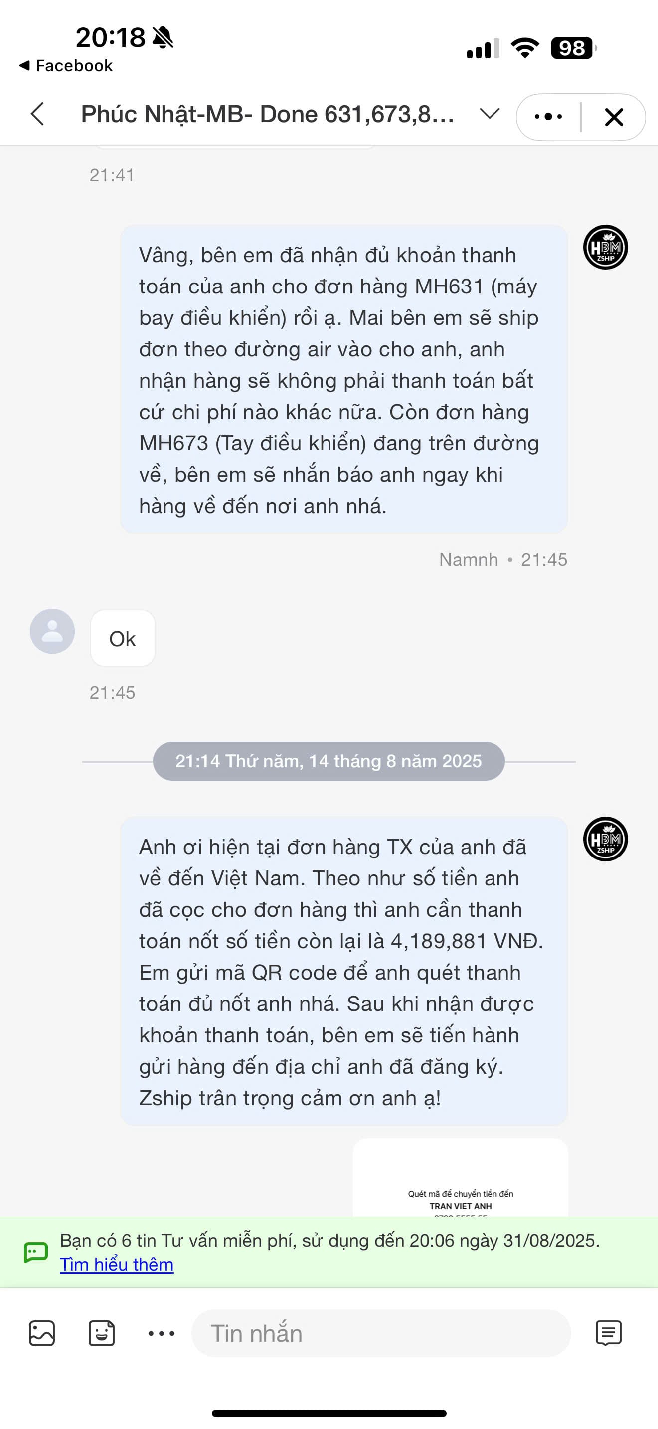 Đánh Giá Dịch Vụ Order 15 Review về dịch vụ của Zship Logistics